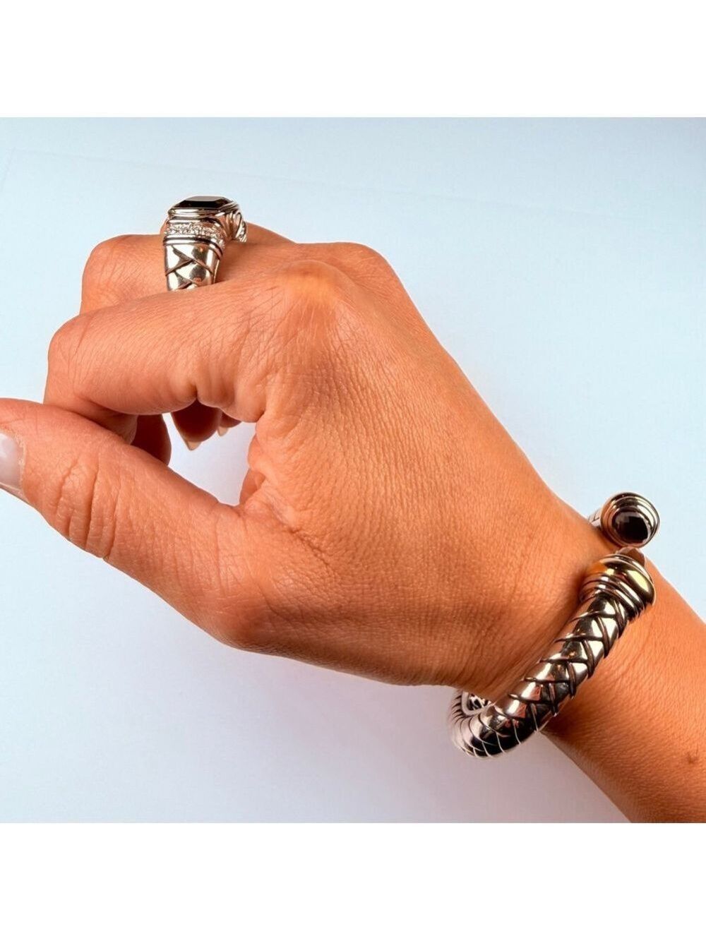 Scott Kay Cushion Smoky Quartz & Diamond Sterling Silver 925 Basket Weave Ring - Picture 9 of 12